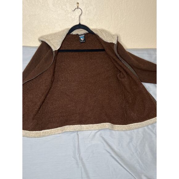 Kuhl size M jacket brown/cream zip up hooded soft cozy **flaws see photos - Picture 9 of 10